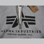 Alpha Industries, hrubá šedá mikina na zips s kapucou a tlačeným logom s klokankovým vreckom vpredu 80%bavlna 20%polyester 